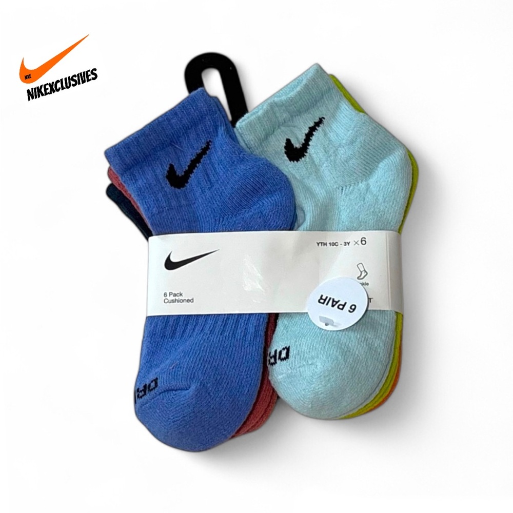 Kids Nike Dri-FIT plus Cushioned Quarter Cut Ankle Socks multicolor swoosh logo
